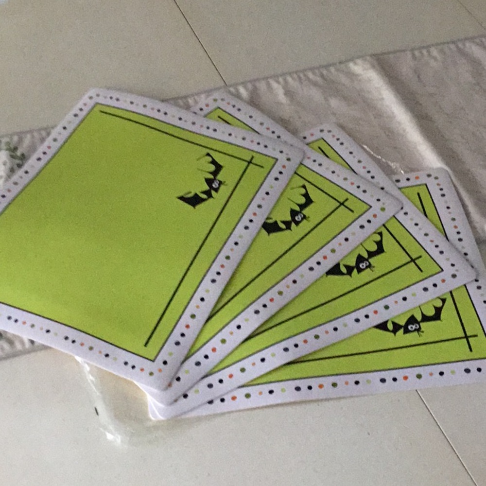 Neon green Black Spooky bat placemats Set of 4 Placemats with Bat Design